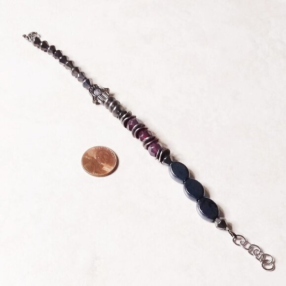 Goth Inspired Blessings Bracelet - Hamsa Hand 4 Protection - Black Gray & Red - Picture 7 of 8